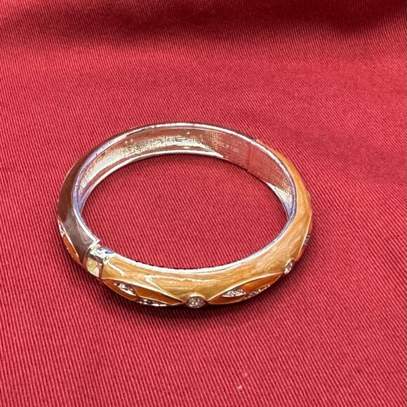 VTG Three-Tone Enamel Hinged Bangle Bracelet w/Crystal Accents - Picture 7 of 14